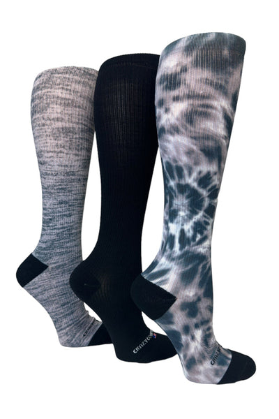 Paquete de 3 pares: 360 Tie Dye Black (estándar y extra ancho) 