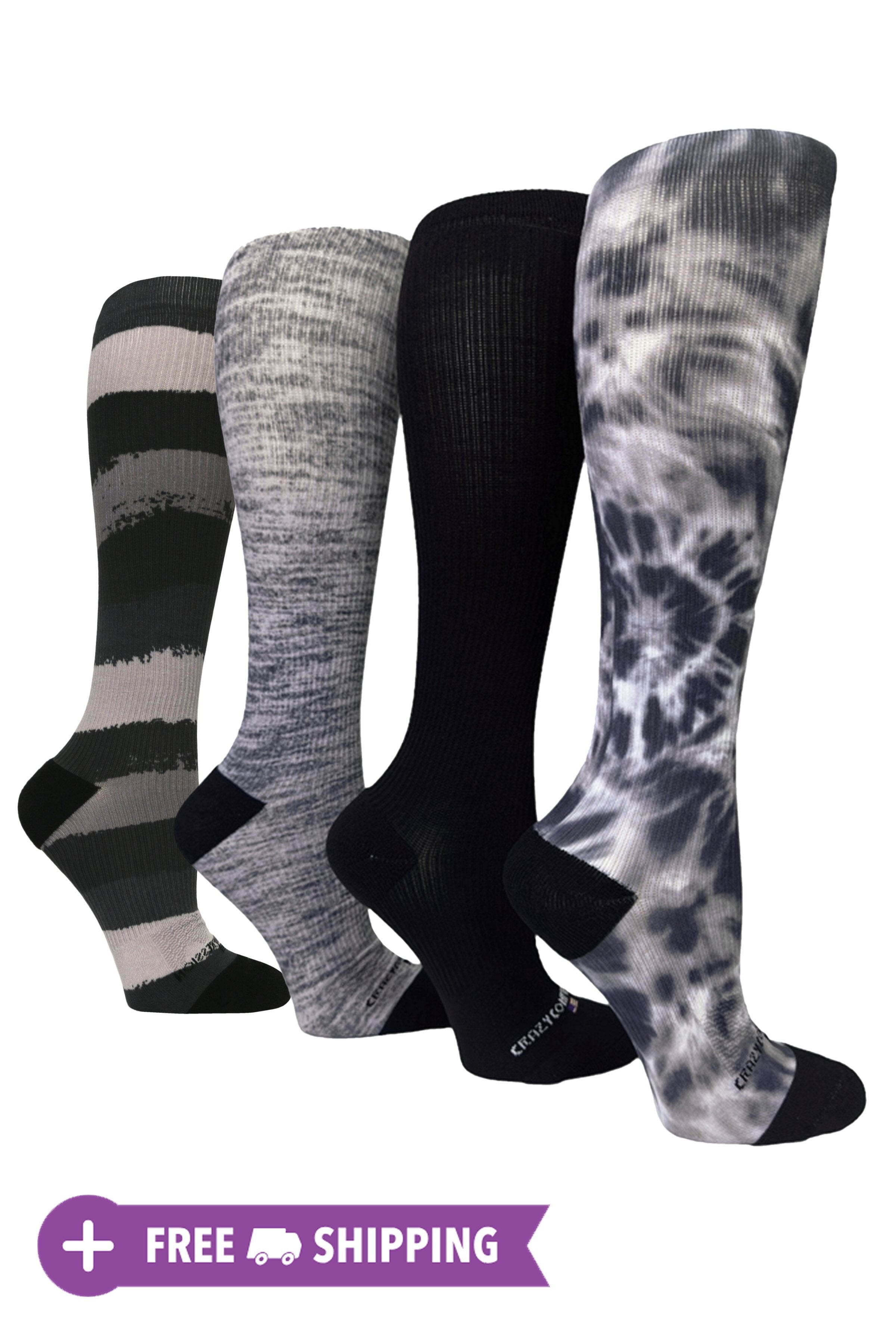 4 Pairs Tie Dye Black - (Standard & Extra Wide)