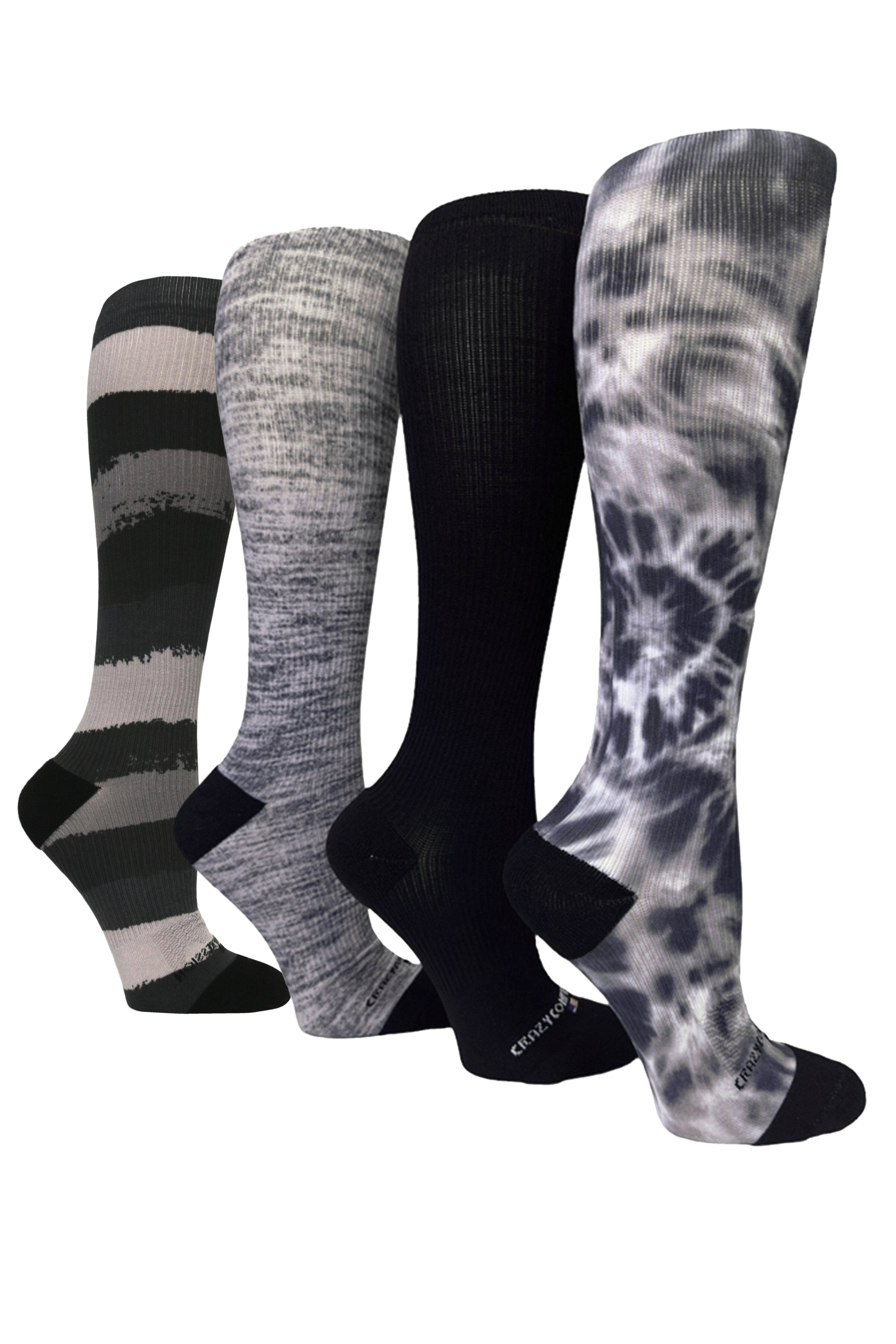 4 Pairs Tie Dye Black - (Standard & Extra Wide)