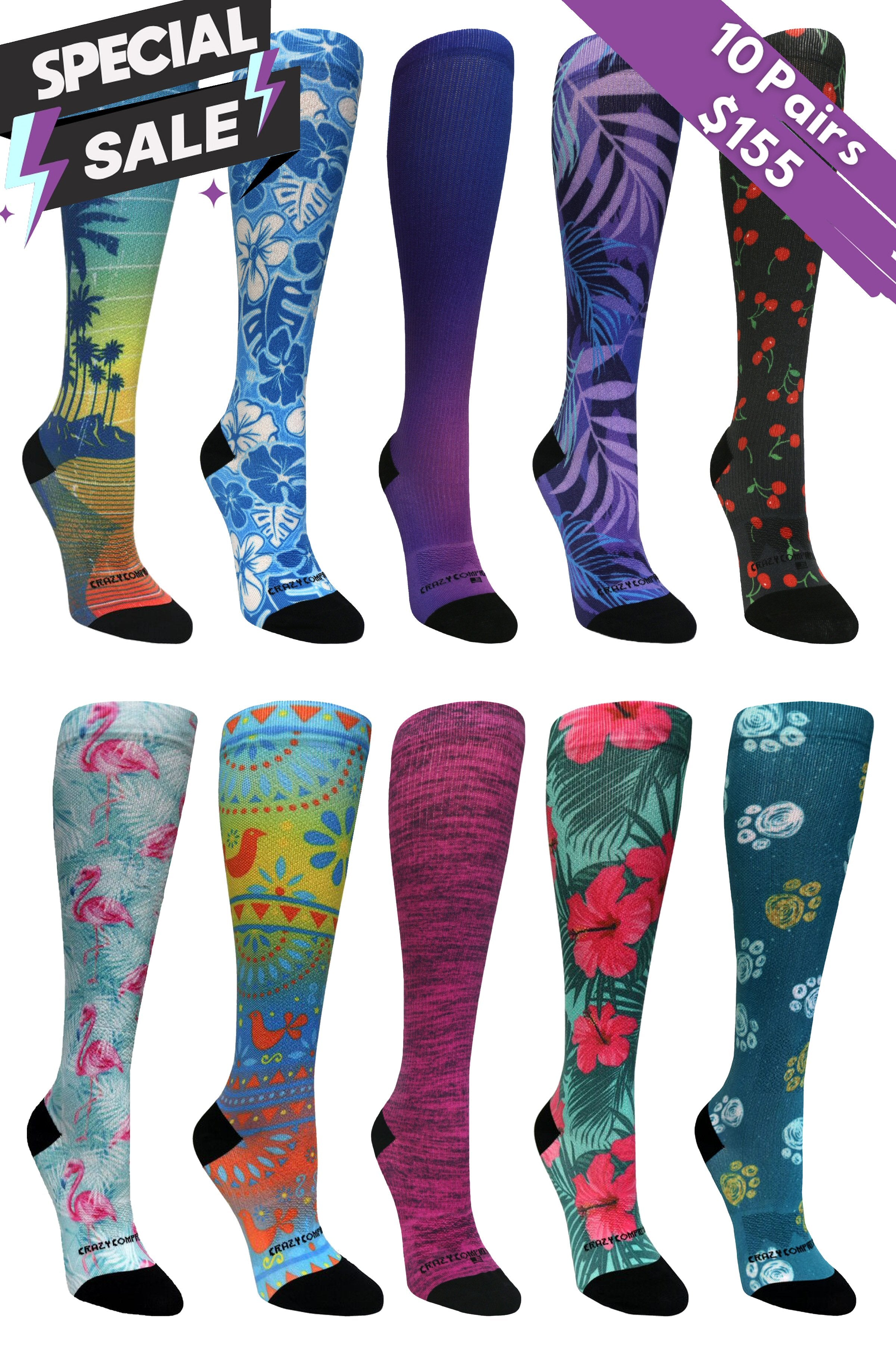 10 Pairs Tropical Bundle - (Standard & Extra Wide)