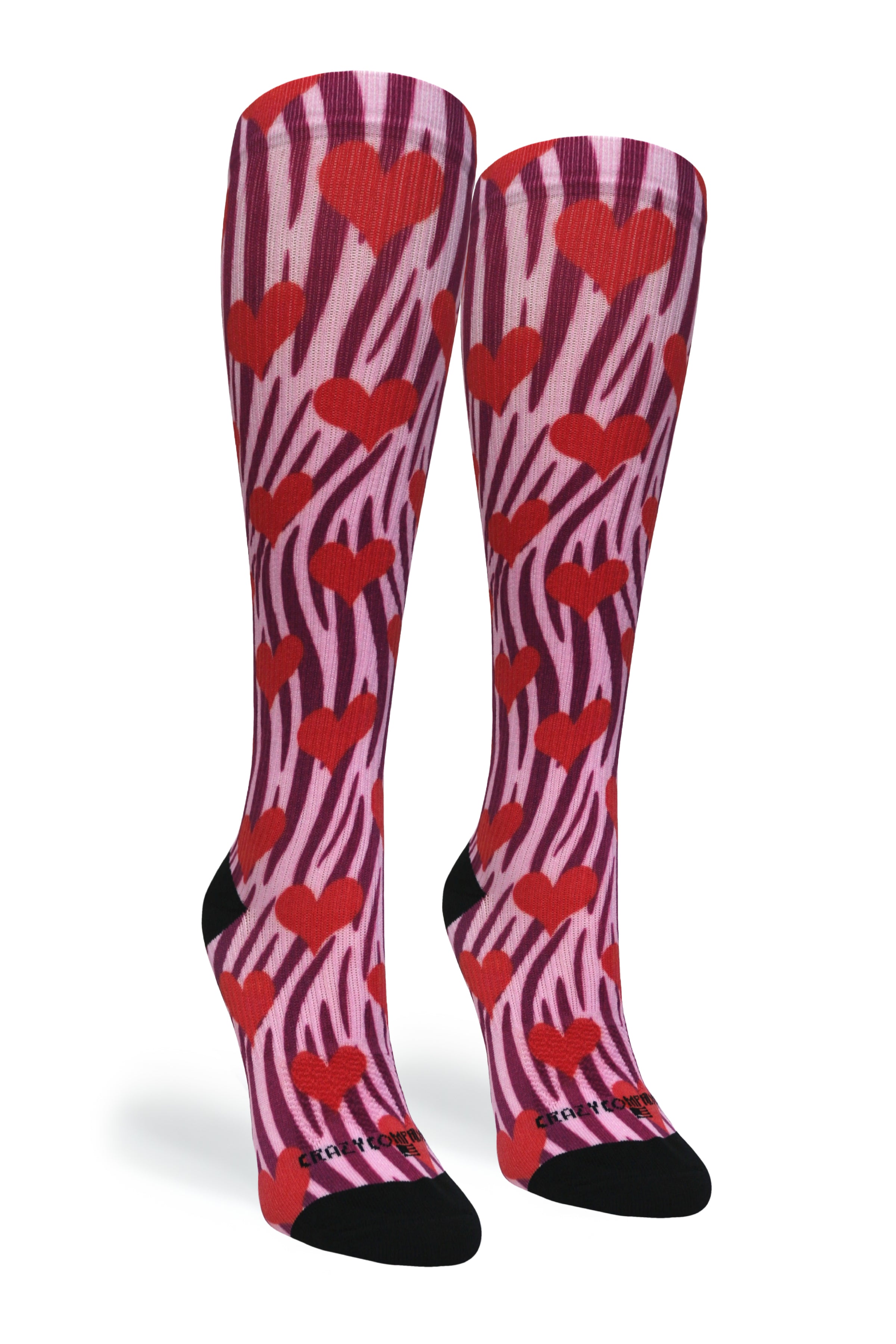 360 Zebra Hearts OTC Compression Socks (Standard & Extra Wide)