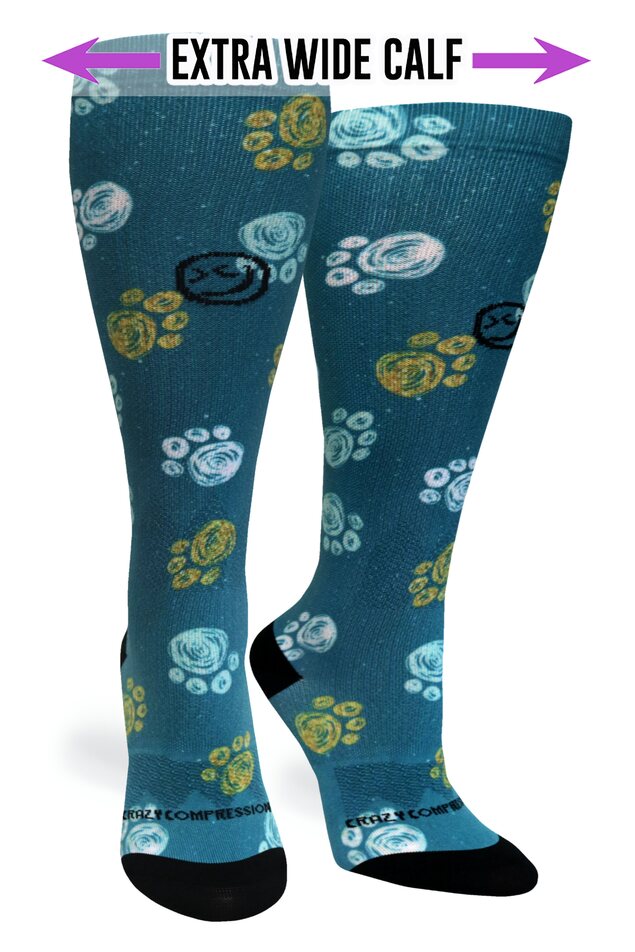 360 Best Frens Paw Prints Dk Teal (EXTRA WIDE CALF)