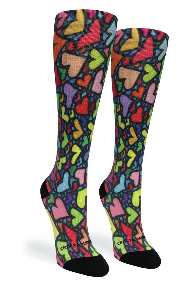 360 Stain Glass Hearts OTC Compression Socks (Standard & Extra Wide)